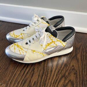 Iceberg Women's Sneakers w/ reptile skin and yellow paint platter, size 37 (6.5)